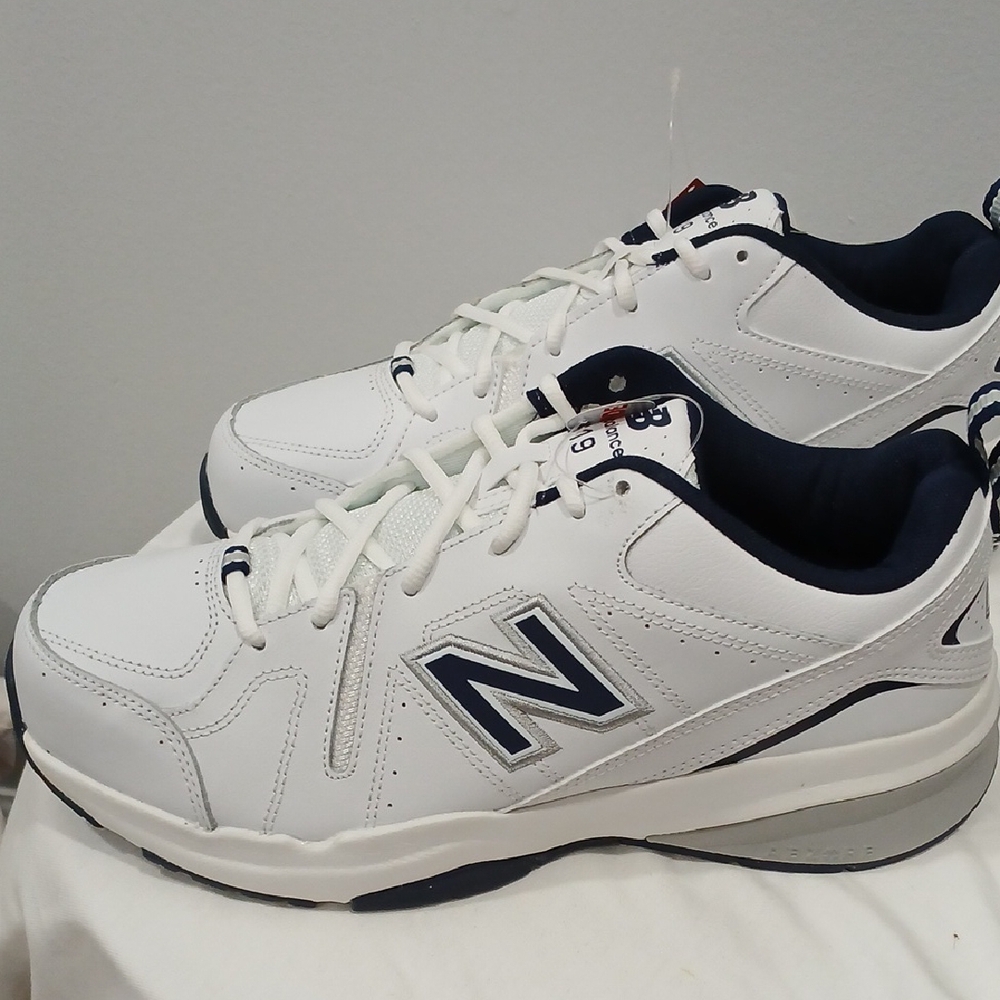 New Balance White and Blue Athletic Shoes with Supportive Midsole